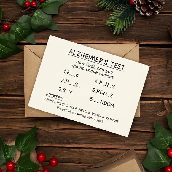 Humorous Alzheimer's Test Birthday Card, 1pc - Picture 2 of 6